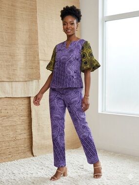Vibrant Purple Ankara Printed Pants & Top Set
